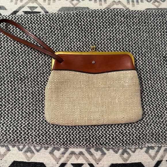 Vintage Etienne Aigner Handbags - Vintage *Rare* 60’s Etienne Aigner Linen Leather Clutch Wallet